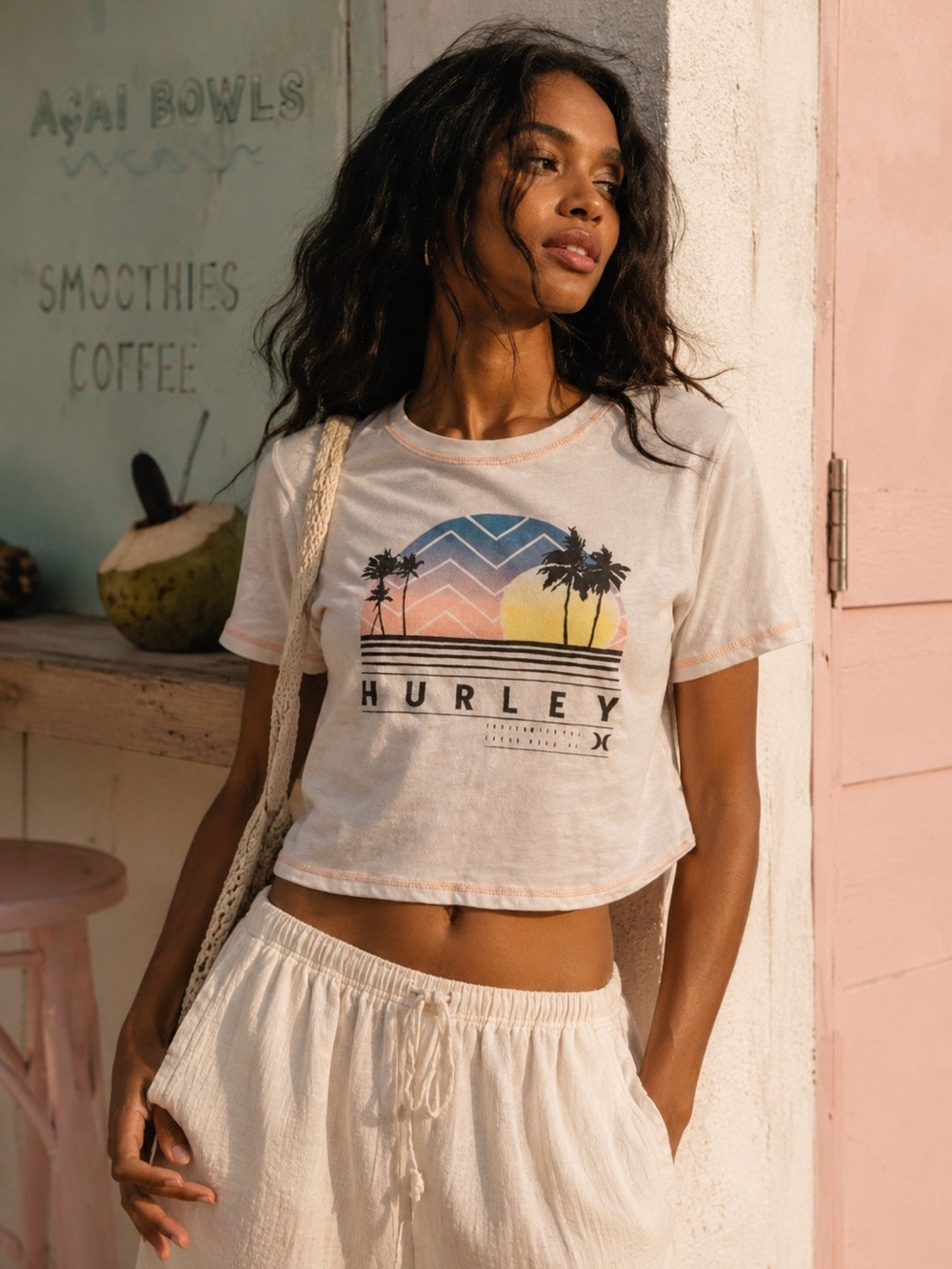 Hurley Women’s Cropped White Beach Tee XS